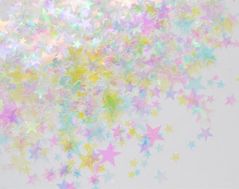3mm-10mm Kawaii Clear Iridescent Mixed Sized Star Glitter Resin Supplies, Nail Art, Slime, Decoden - 5 grams