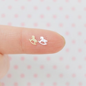 5mm Tiny Kawaii Gold or Silver Rocking Horse Metal Glitter Resin Supplies Nail Art Slime Decoden - set of 50