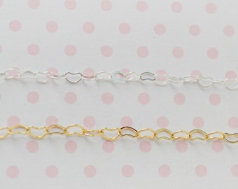 5mm Kawaii Gold or Silver Heart Link Chain Jewelry Findings Decoden Supplies - 1 meter