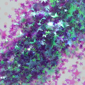 3mm-10mm Kawaii Dark Purple Iridescent Mixed Sized Star Glitter Resin Supplies, Nail Art, Slime, Decoden - 5 grams