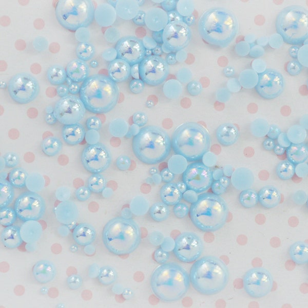 2mm-10mm Ab Iridescent Pastel Powder Blue Hemisphere Pearl - 200 piece set