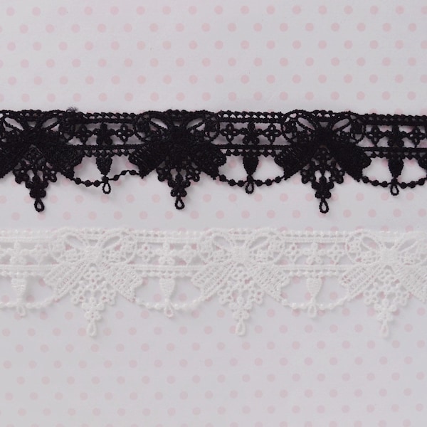 38mm Kawaii Black or White Bow and Flower Lace Applique Ribbon Sweet Lolita Decoden Bow Sewing Jewelry Supplies - 1 yard