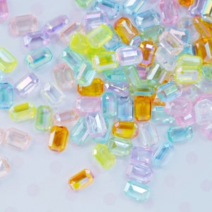 Rectangle Jems 5mm Tiny Rainbow Kawaii Pastel AB Iridescent Emerald Cut Point-back ...