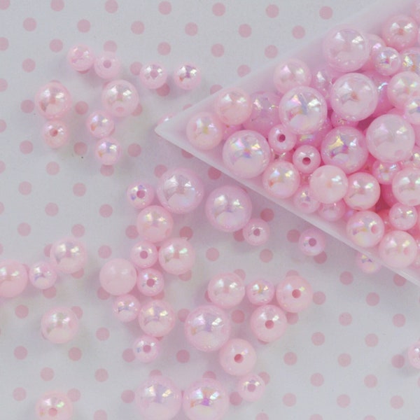 6mm-10mm Pastel Pink AB Iridescent Kawaii Pearl Beads Hime Kawaii Mix Size Pearls- set of 100