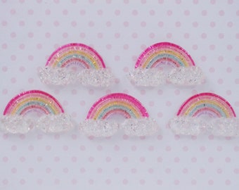 40mm Pastel Shimmer Kawaii Rainbow Holographic Silver Glitter Resin Flatback Decoden Cabochon - 5 piece set