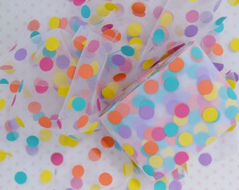 55mm Wide Bright Rainbow Polka Dot White Party Kei Kawaii Print Tulle Ribbon - 5 yards