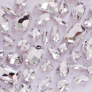 Mix Shape Clear Emerald Heart Teardrop Diamond Sew On Flatback Glass Rhinestone Cabochons Gem -  set of 25