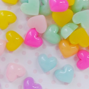 14mm Pastel Rainbow Heart Kawaii Candy Color Flatback Resin  Decoden Cabochon- 10 piece set