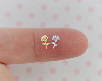 6mm Kawaii Gold or Silver Rose Flower Metal Glitter Charm Resin Nail Art Supplies Decoden - set of 50