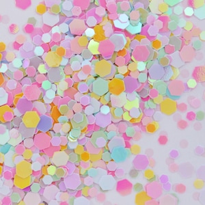 3-6mm Kawaii Pastel Rainbow Iridescent Hexagon Pop kei Party Kei Fairy Kei Glitter Resin Supplies Nail Art Decoden Slime - 10 grams