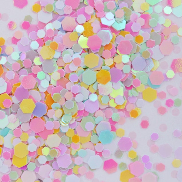 3-6mm Kawaii Pastel Rainbow Iridescent Hexagon Pop kei Party Kei Fairy Kei Glitter Resin Supplies Nail Art Decoden Slime - 10 grams