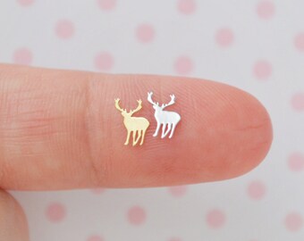 6mm Tiny Metallic Gold or Silver Deer Reindeer Stag Metal Glitter Resin Supplies Nail Art Decoden - set of 50