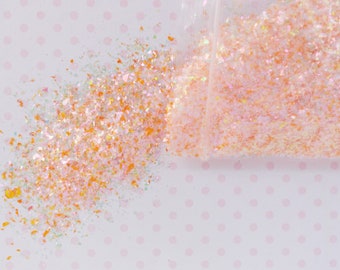 Pastel Peach Orange Clear Iridescent Flake Glitter Shards Yume Kawaii Decoden Nail Slime Supplies - 5 grams