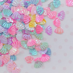 8mm Kawaii Pastel Rainbow Iridescent Mermaid Seashell Glitter Resin Supplies Nail Art Decoden Slime - 10 grams