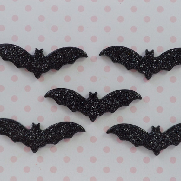 43mm Black Bat Glitter Sparkly Kawaii Creepy Cute Resin Flatback Decoden Cabochon- 5 piece set