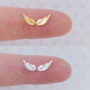 8 mm minuscule kawaii métallique or ou argent aile ange oiseau fée métal paillettes résine fournitures Nail Art Decoden - lot de 50
