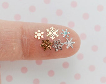 4mm - 10mm Tiny Kawaii Gold or Silver Snowflake Mix Metal Glitter Resin Supplies Nail Art Decoden Slime - set of 50