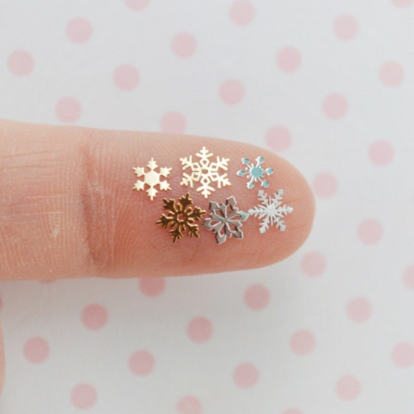 4mm - 10mm Tiny Kawaii Gold or Silver Snowflake Mix Metal Glitter Resin Supplies Nail Art Decoden Slime - set of 50