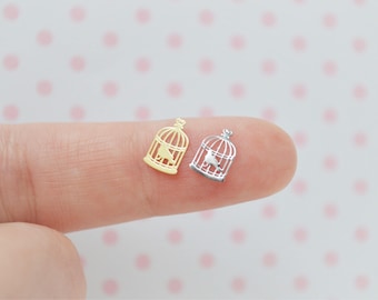 7mm Tiny Kawaii Metallic Gold or Silver Birdcage Metal Glitter Resin Supplies Nail Art Decoden - set of 50
