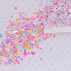 3-6 mm Kawaii Pastel Rainbow Iridescent Mix Tamanho Coração Pop Kei Party Kei Fairy Kei Glitter Resina Suprimentos Nail Art Decoden Slime - 10 gramas