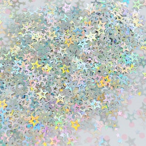 6mm Kawaii Prata Holográfica Estrela Oca Glitter Resina Suprimentos Nail Art Decoden Slime - 5 gramas