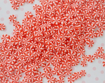 6mm Kawaii Red and White Swirl Peppermint Candy Sprinkles Polymer Clay Resin Supplies Nail Art Decoden Slime - 10 grams