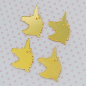 42mm Kawaii Metallic Gold Mirror Unicorn Pony Head Pendant Charm Flatback Resin Decoden Cabochon - set of 4