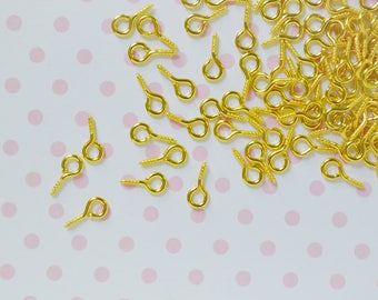 8mm Small Gold Colored Eye Screw Bails Charm Jewelry Findings - set of 50