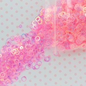 4mm-6mm Kawaii Bright Pink AB Iridescent Circle Glitter Resin Supplies Nail Art Slime Decoden Sequins - 10 grams