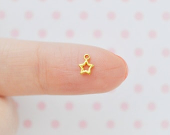 4mm Tiny Kawaii Golden Hollow Star Charm Jewelry Findings Decoden Cabochon - set of 50