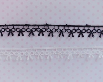 14mm Kawaii Black or White Bow Lace Trim Applique Ribbon Sweet Lolita Decoden Bow Sewing Jewelry Supplies - 1 yard