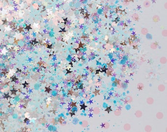 Kawaii Snowflake and Star White Blue Silver Iridescent Glitter Winter Christmas Sequins Resin Supplies Nail Art Decoden Slime - 5 grams