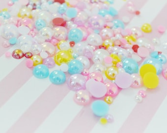 10mm - 2mm Mix Sizes AB Iridescent Pastel Mixed Color Hemishpere Pearls - 200 piece set