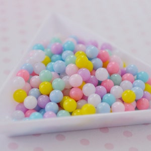 4 mm 穴なし パステル レインボー プラスチック ボール かわいい スプリンクル 樹脂 シェイカー チャーム 用品 ネイル アート スライム デコデン カボション - 10 グラム