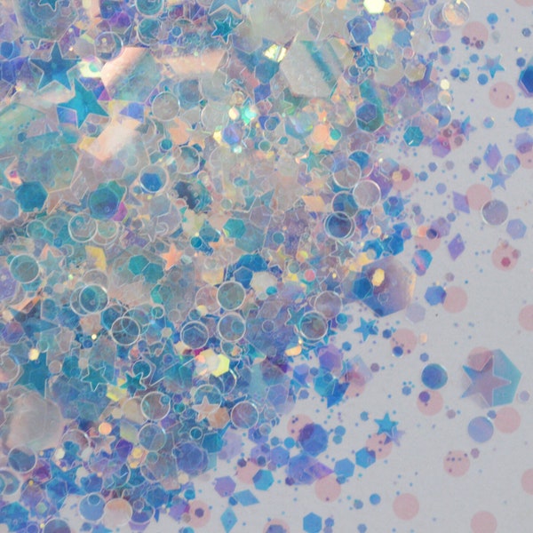 Kawaii Star Hexagon Mixed Size and Shape Clear Iridescent Glitter Resin Supplies Nail Art Decoden Slime - 5 grams