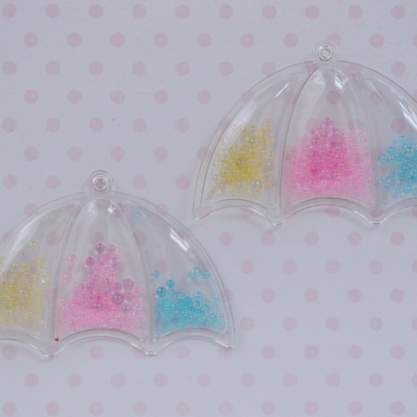 55mm Pastel Umbrella Glitter Clear Vinyl Pink Yellow Blue Rainbow Mix Kawaii Pendant Appliqué - set of 2