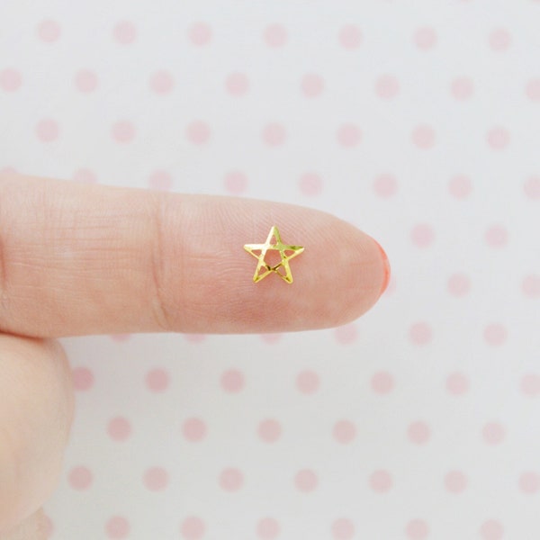 6mm Kawaii Pastel Goth Creepy Cute Golden Pentagram Star Charms Nail Art Decoden Resin Supplies - set of 10