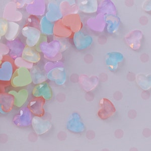 6mm Mocha AB Pastel Rainbow Iridescent Kawaii Heart Rhinestone Flatback Resin Decoden Cabochon- 20 piece set