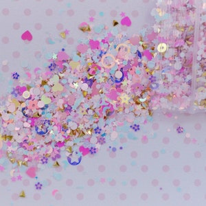 Magical Girl Kawaii Roze Wit Goud Iriserend Mix Hart Ster Maan Bloem Diamant Glitter Harsbenodigdheden Nail Art Decoden Slime - 5 gram