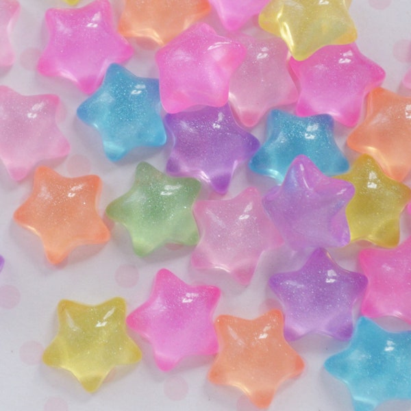 13mm Bright Rainbow Star Shimmer Glitter Kawaii Candy Color Flatback Resin  Decoden Cabochon- 10 piece set