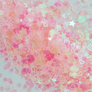 Kawaii Transparent Rosa Irisierende Mix Formen Herz Stern Glitzer Harz Liefert Nail Art Decoden Slime - 10 Gramm