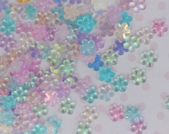 6mm Iridescent Pastel Flower Resin Charms: Kawaii Decoden Nail Art (50 Piece Set)