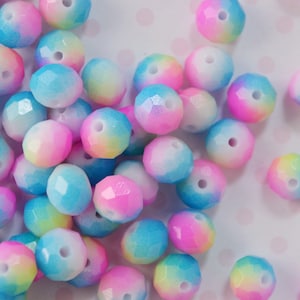 8mm Kawaii Bright colorful Rainbow Ombre Faceted Glass Round Beads Jewelry Supplies Decoden - set of 20