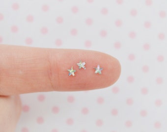 3mm Tiny Kawaii Clear AB Iridescent Star Rhinestone Flatback Resin Decoden Cabochon - set of 200