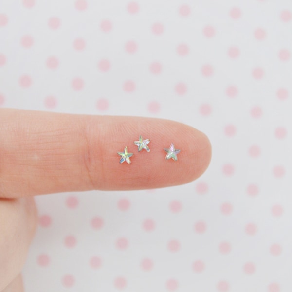 3mm Tiny Kawaii Clear AB Iridescent Star Rhinestone Flatback Resin Decoden Cabochon - set of 200
