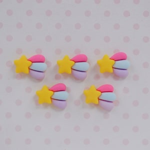 15mm Helle Sternschnuppe Pink Gelb Blau Lila Regenbogen Kawaii Flatback Resin Dekoden Cabochon - 5 Stück Set