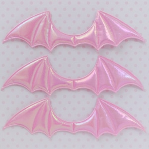 140mm HUGE Pearlescent Pink Bat Wing Pastel Goth Creepy Cute Halloween Wings Kawaii Appliqué - set of 3
