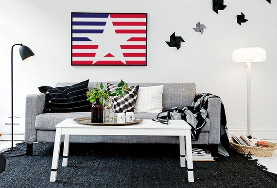 American Flag One Nation Star Abstract Wall Decor Living Room Red White Blue Kids Room Baby Nursery July 4th Independence Day Printable Art