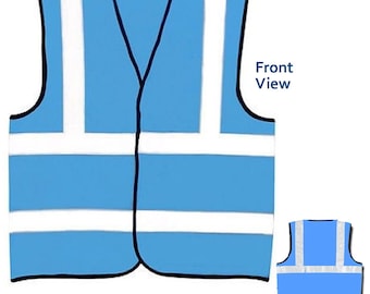 Sky Blue Safety Vest Hi Vis Adult Viz High Visibility Reflective Waistcoat Sports S M L XL 2XL 3XL