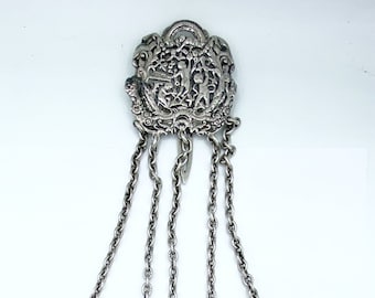 Antique Sterling Silver Chatelaine w Patch Box Pencil Vesta & Coin Holder +
